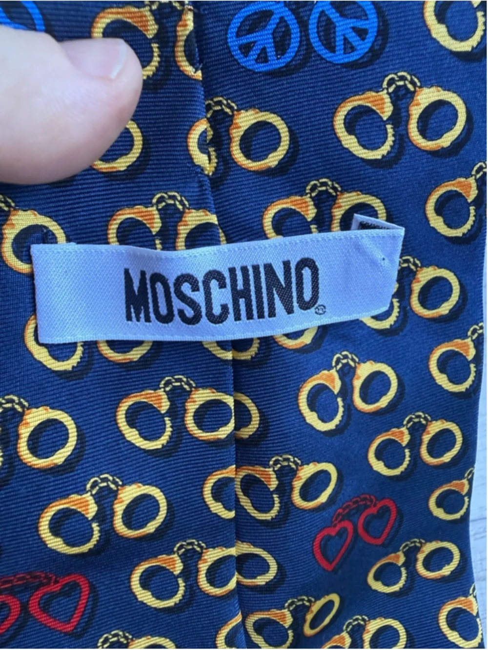 Vintage 90s Moschino Franco Era I Want to Be Free Handcuff Silk Tie Made Italy